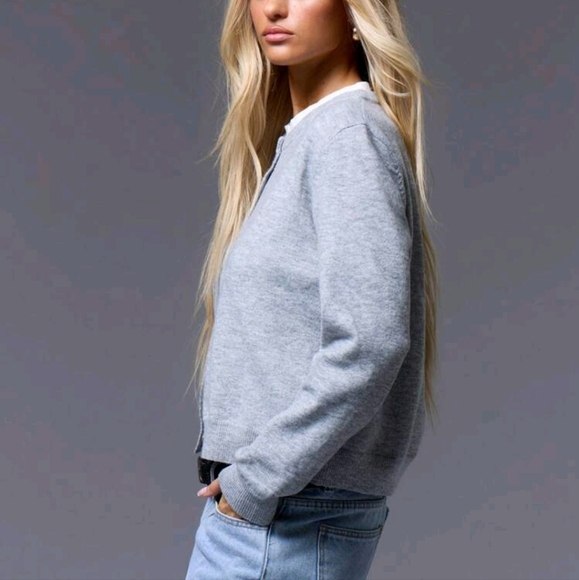 Button Up Crew Neck Cardigan Long Sleeve, Spring Y2K 90's Casual Cute Basics - Picture 2 of 4